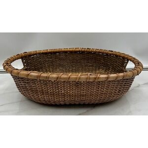 Stonewall Kitchen Oval Woven Wicker Basket with Wood Base and Handles Brown
